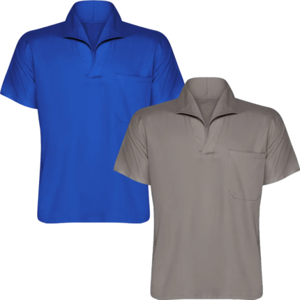 Camisa de Brim Manga Curta Azul ou Cinza
