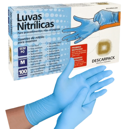 Luva Descartável Nitrílica Azul Sem Pó Descarpack – CA 43653