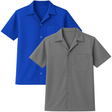 Camisa de Brim Manga Curta Com Botões Azul ou Cinza