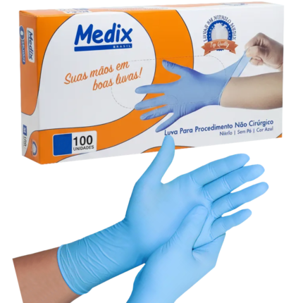 Luva Descartável Nitrílica Azul Sem Pó Medix - CA 48246
