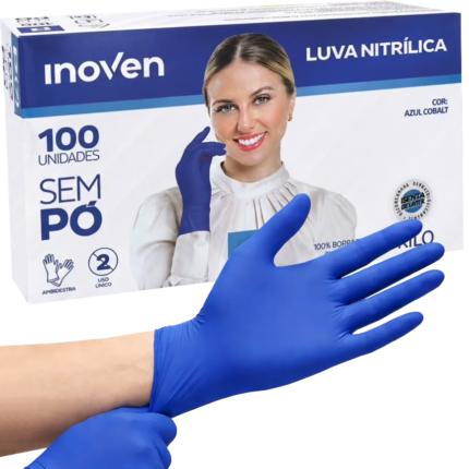 Luva Descartável Nitrílica Azul Cobalt Sem Pó Inoven - CA 53820